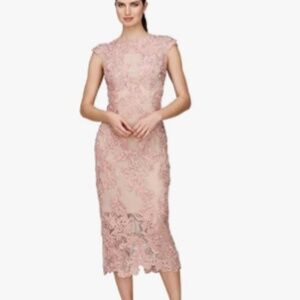 JS Collections Midi “Soutache fabric” embroidered Dress, Color Rose, Size 2